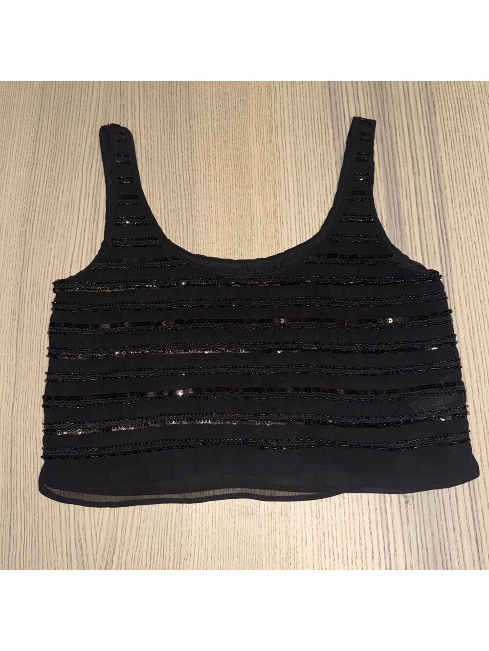 Dynamite Sequin Tank Top Crop Black Scoop Neck Shimmer Sparkle Size Extra Small
